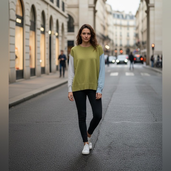 Color-block soft knit crewneck sweater women’s large by Mystree - Picture 3 of 9